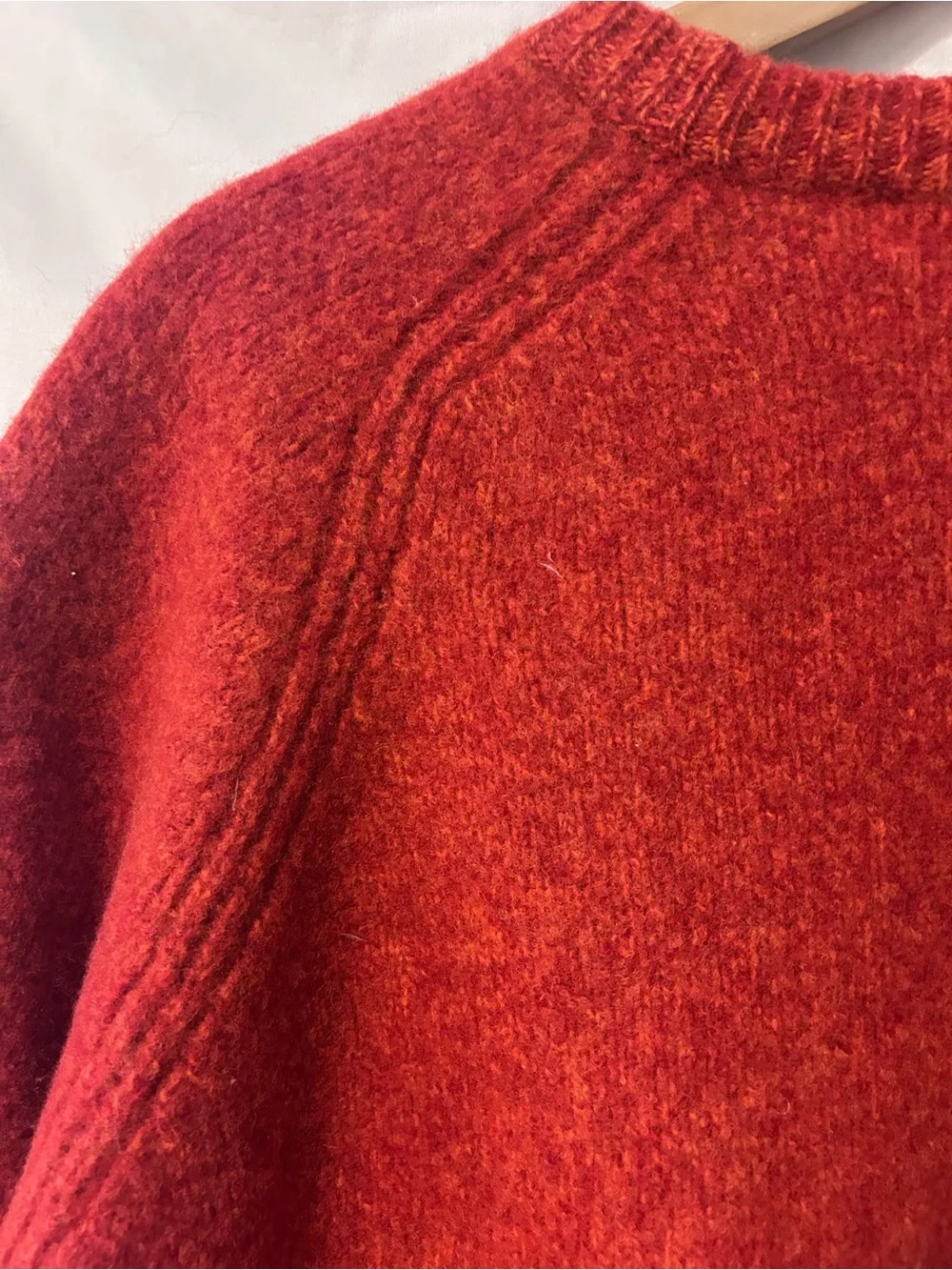 J.Crew Mens XXL 100% Wool Sweater Red Orange Heather Raglan Crewneck Pullover